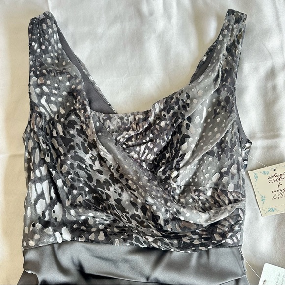 Suzi Chin Maggy Boutique Burnout Bodice Stretch Satin Sheath Dress NWT - Picture 3 of 9